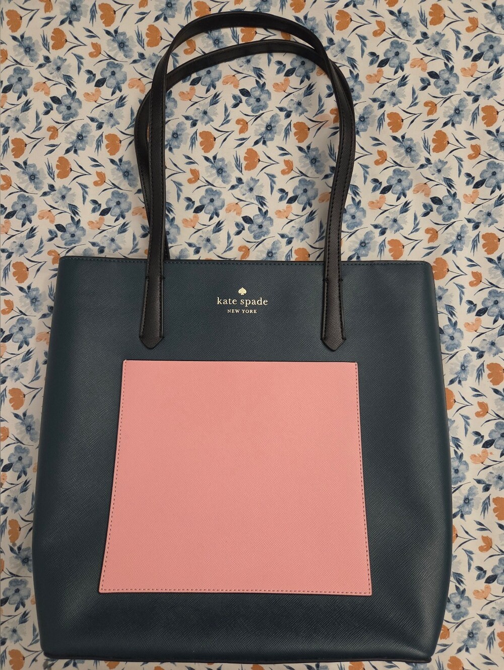 Kate Spade Dark Green Tote with Pink Front Pocket